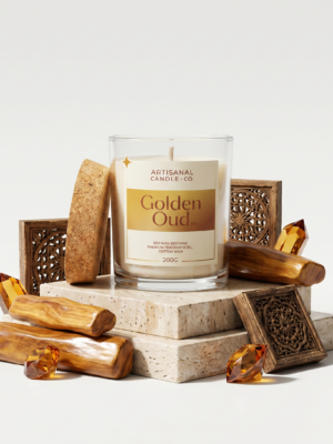 Golden Oud & Sandalwood – Luxury Scented Candle | Warm Woody Signature