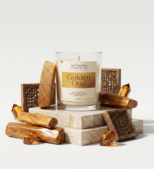 Golden Oud-Website-New Golden Oud & Sandalwood – Luxury Scented Candle | Warm Woody Signature