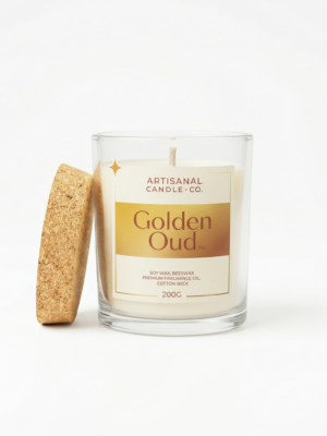 Golden Oud & Sandalwood – Luxury Scented Candle | Warm Woody Signature
