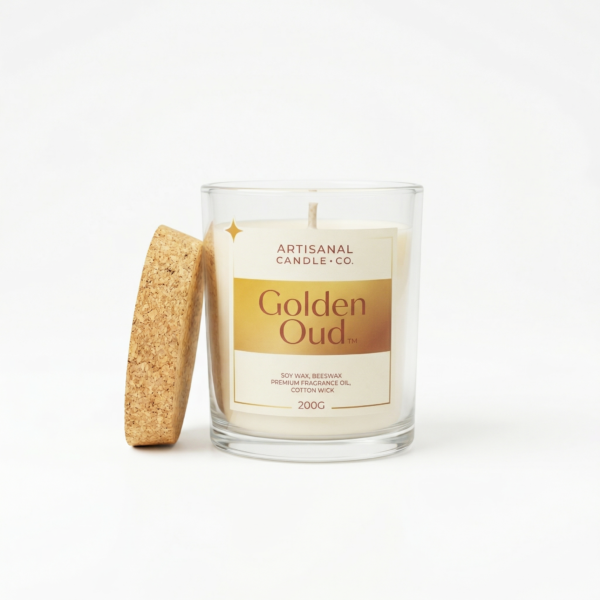 Golden Oud & Sandalwood – Luxury Scented Candle | Warm Woody Signature