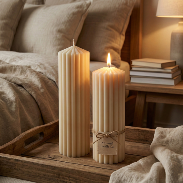 Set of 2 Cathedral Ridge – Sculpted Fluted Pillar Candle