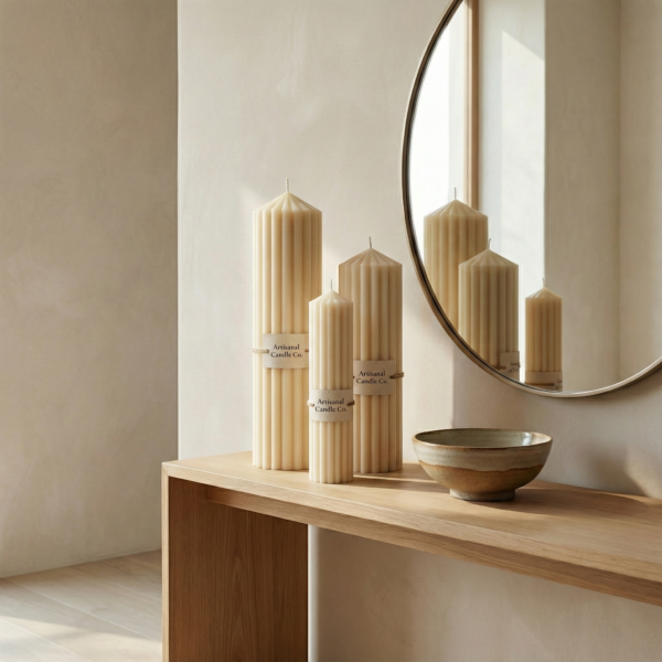 Set of 3 Cathedral Ridge – Sculpted Fluted Pillar Candle