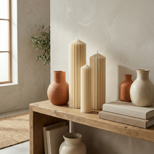Set of 3_1 Cathedral Ridge – Sculpted Fluted Pillar Candle