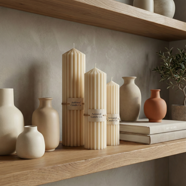 Set of 3_2 Cathedral Ridge – Sculpted Fluted Pillar Candle